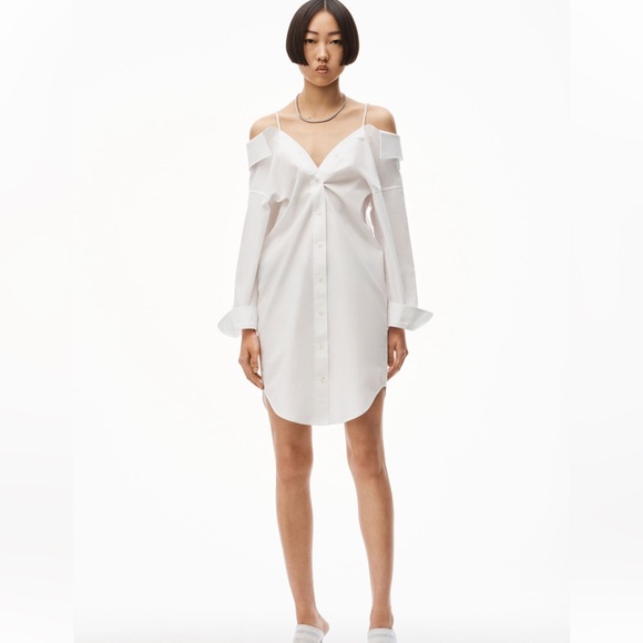 T by Alexander Wang Ladies White Off-Shoulder Shirt Dress Size:14